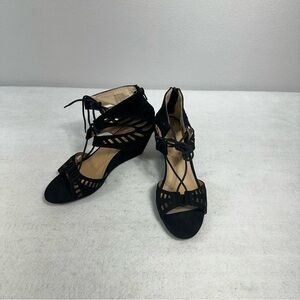 Material Girl Shoes Size 8 Women's Lace Up Sandals Wedge Black Casual Career